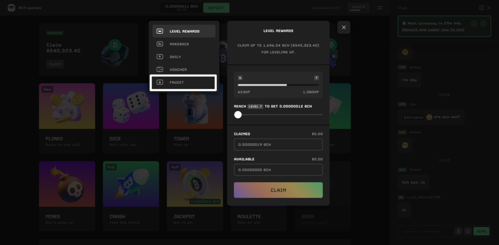 bch games faucet